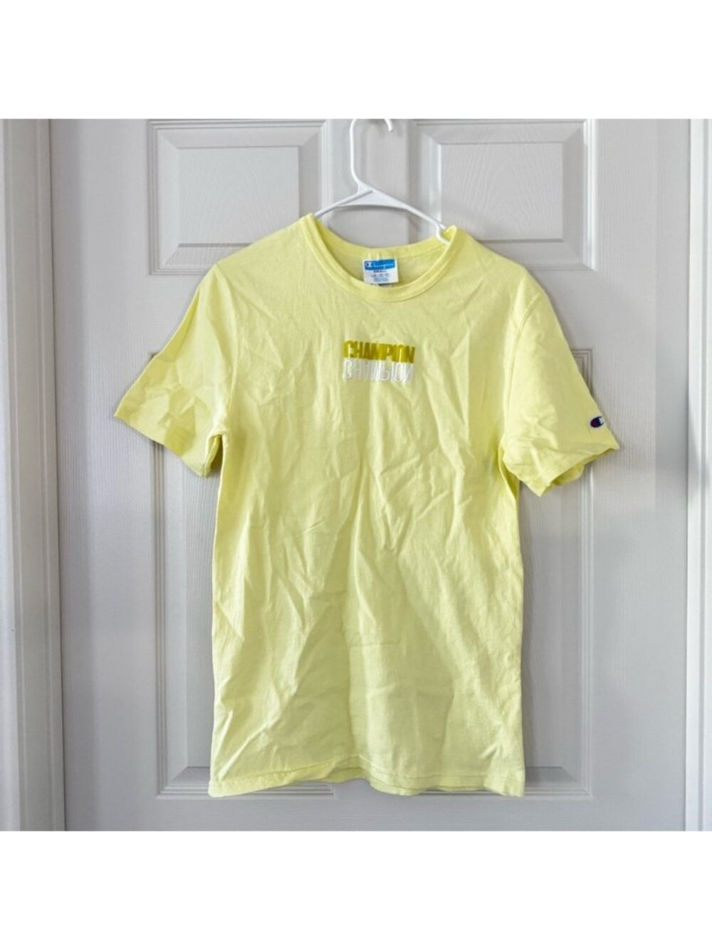 Champion Neon Yellow Graphic T-Shirt – 100% Cotton – Men’s Small / Unisex